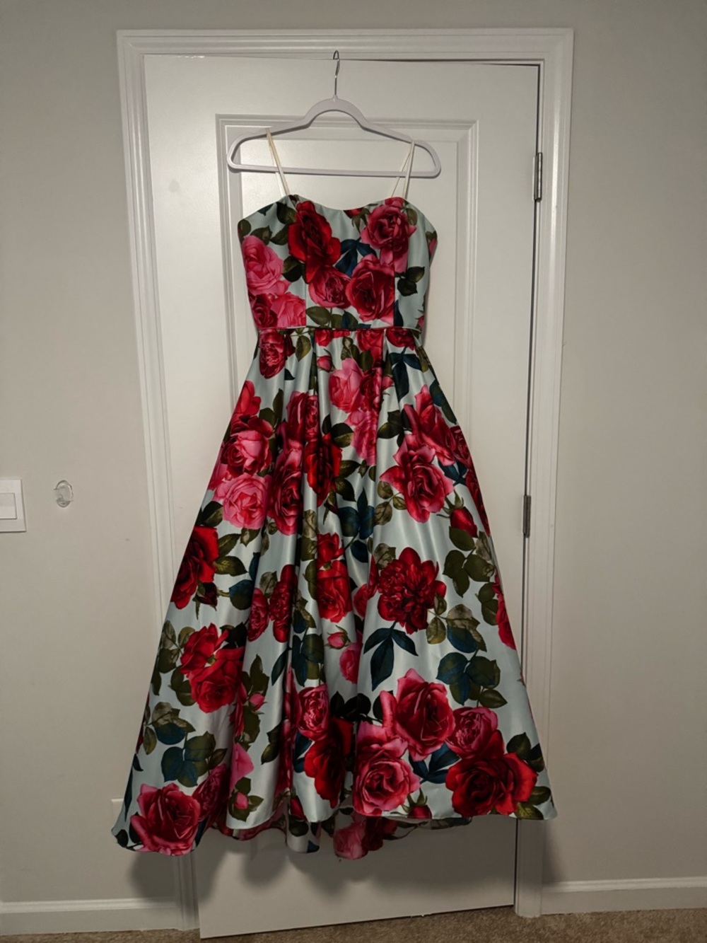 Betsy & Adam formal dress with Red and Pink Floral Print